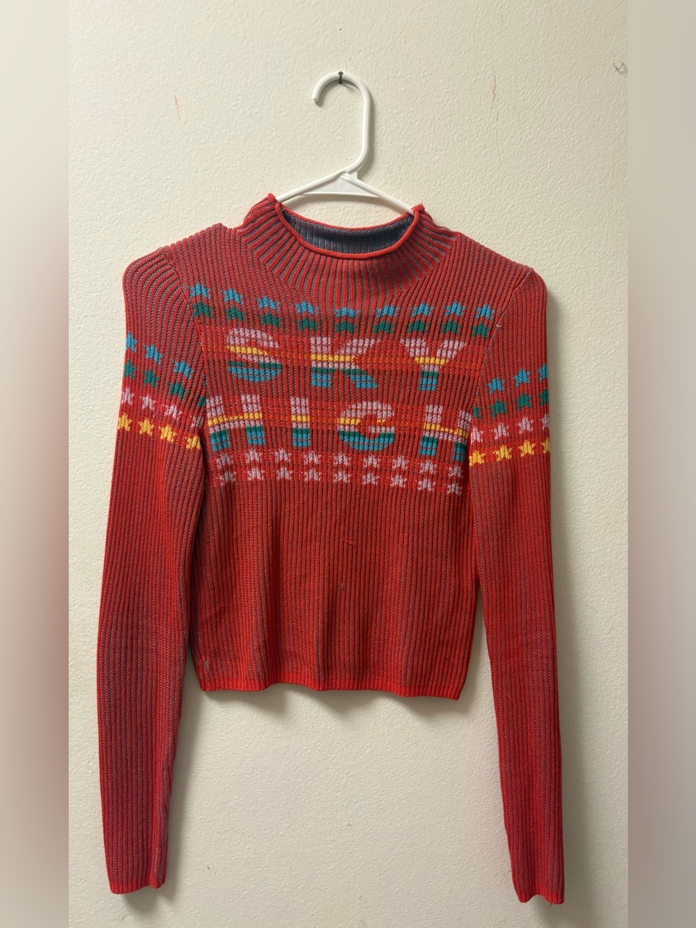 BDG Coral and Light Blue Ribbed Knit Top